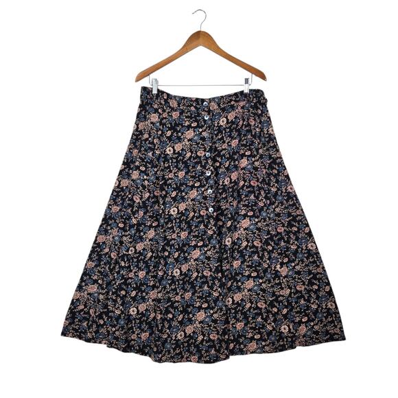 VTG Venezia Maxi Skirt Blue Pink Multi Floral Half Button Front Boho - Picture 1 of 12